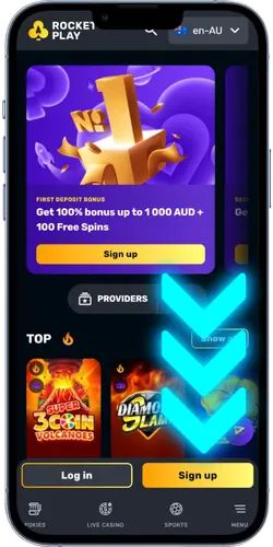 Rocketplay Sign Up in the top-right