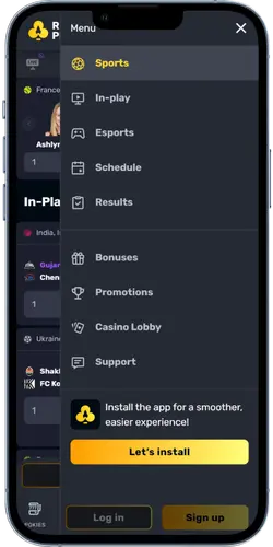 Rocketplay online menu